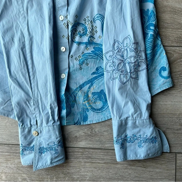 Indigo Palms Paisley Embroidered  Novelty Bohemian Button Down Shirt - Picture 8 of 16